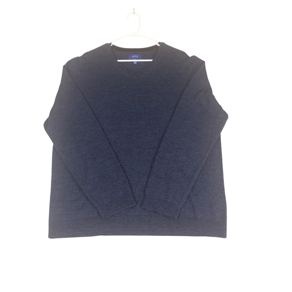 Apt 9 Mens XXL Navy Blue Slim Fit Merino Wool Blend V-Neck Pullover 2XL Sweater